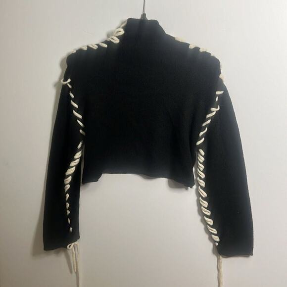 OAK + FORT LACE UP WOOL BLEND CROPPED MOCK NECK NWT SWEATER SIZE S - Picture 4 of 10